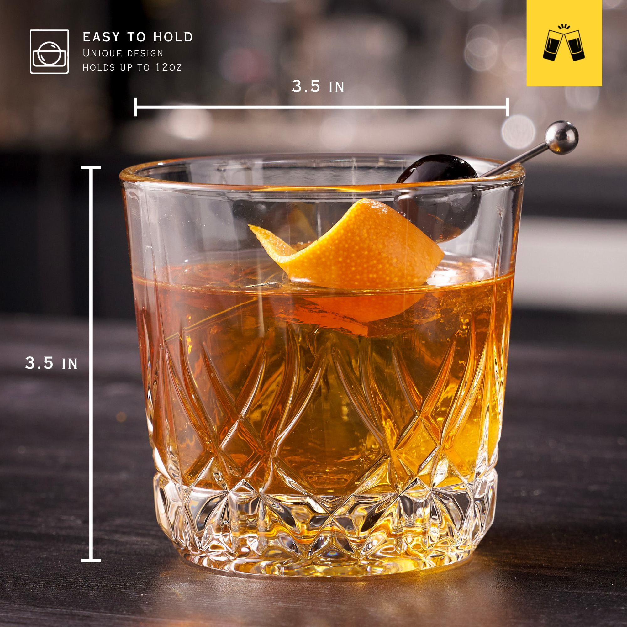 Whiskey Sour Old Fashioned Glasses Tumblers - 12oz - Set of 6