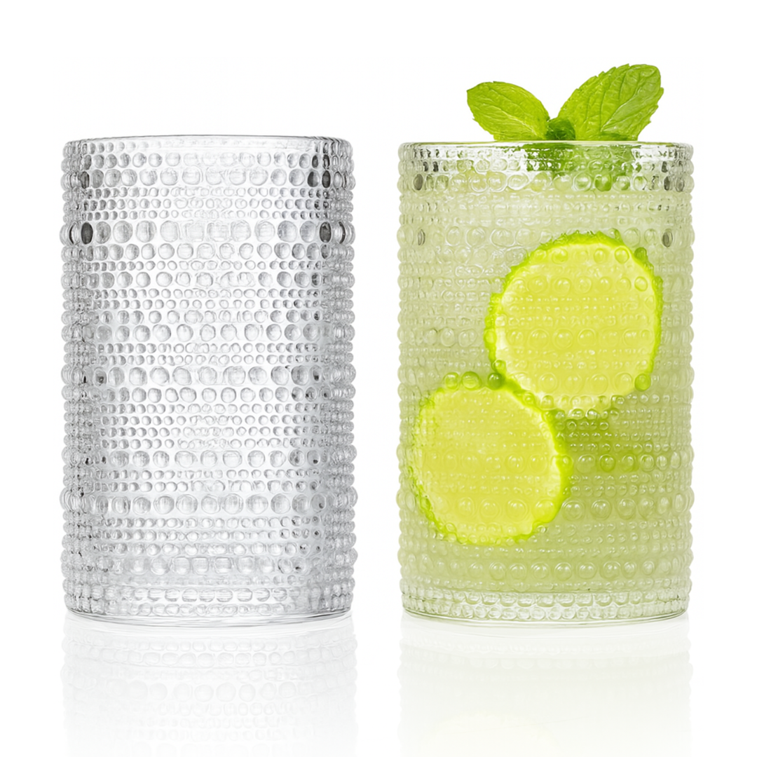 Vintage Clear Hobnail Highball Glasses - 15oz