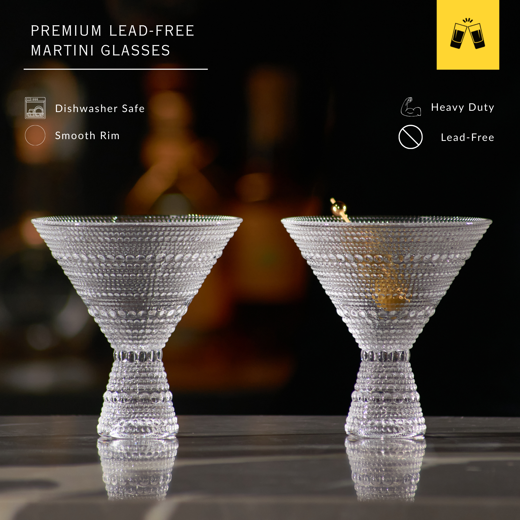Clear Hobnail Martini Glasses - Embossed Martini Glasses - 9oz