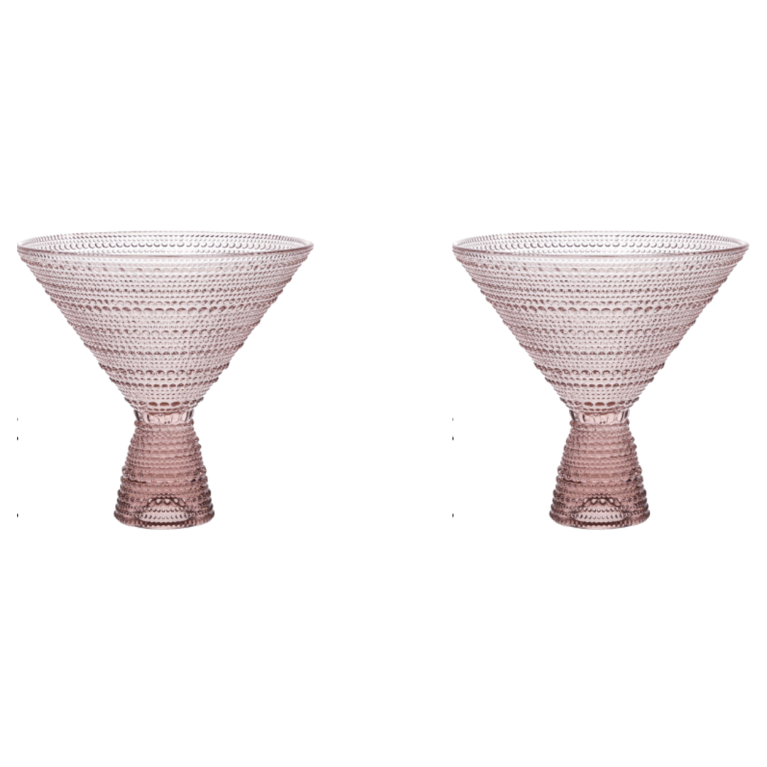 Pink Hobnail Martini Glasses - Embossed Martini Glasses - 9oz