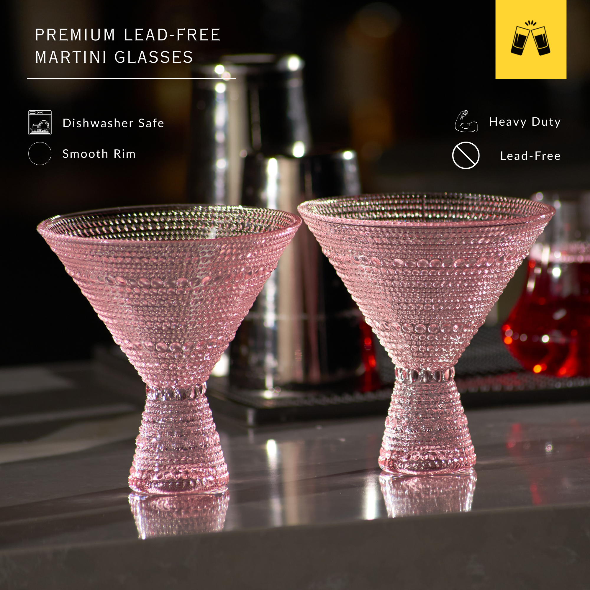 Pink Hobnail Martini Glasses - Embossed Martini Glasses - 9oz