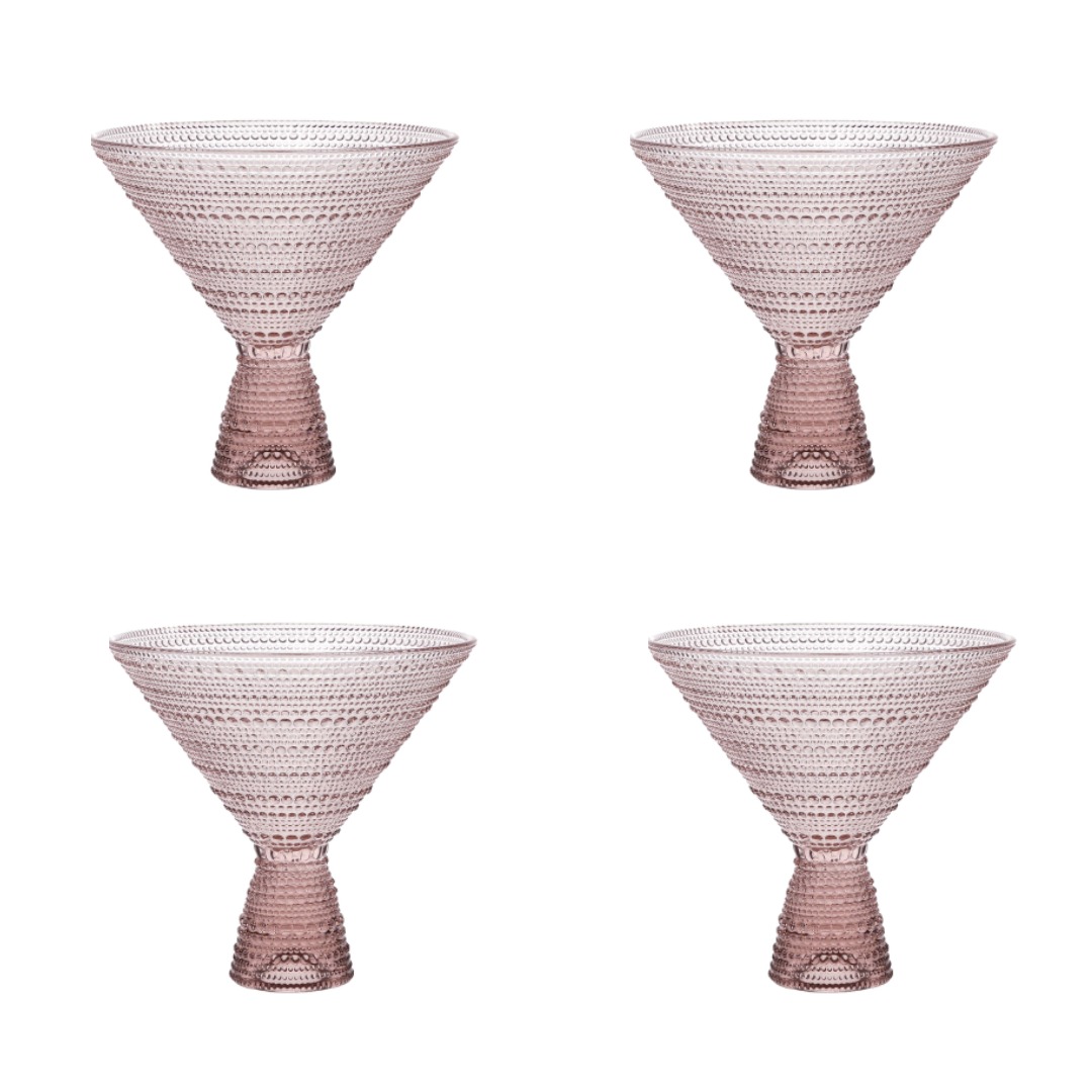 Pink Hobnail Martini Glasses - Embossed Martini Glasses - 9oz