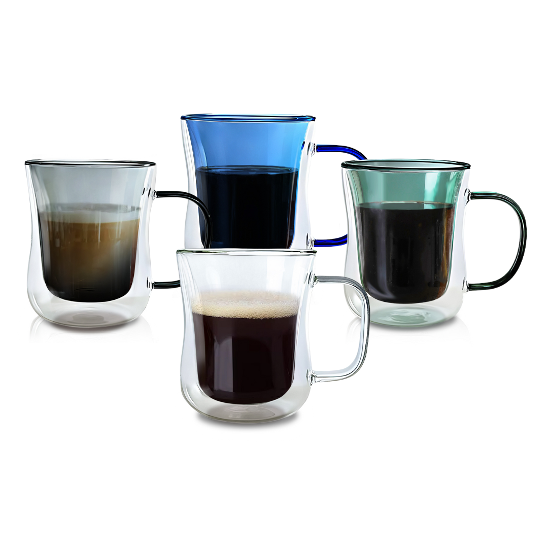 Double Walled Colored Coffee Mug Set - 10oz (Set of 2 or 4)