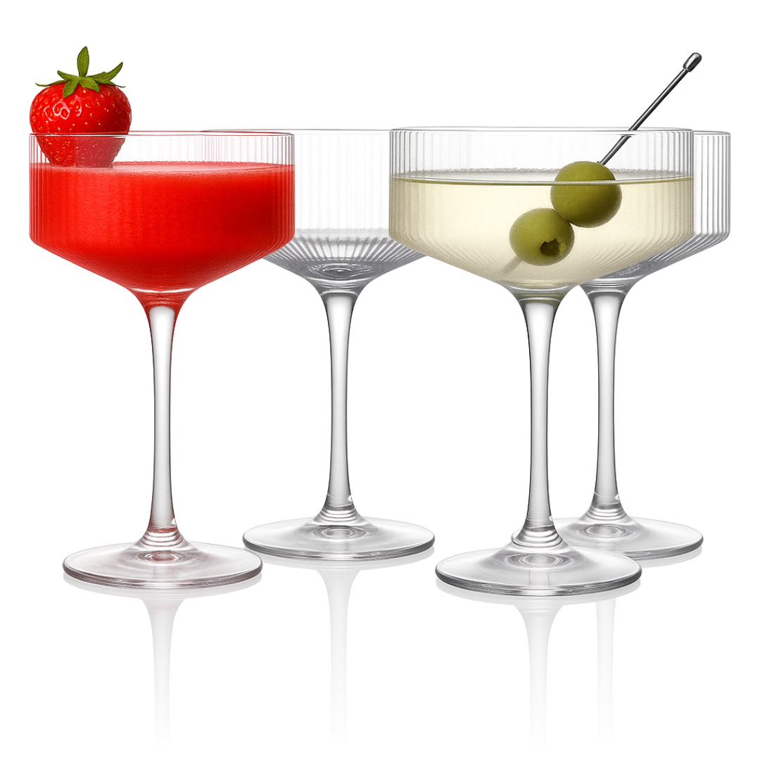 Clear Ribbed Martini Coupe Glass 9.5oz - (Set of 2, 4, or 6)