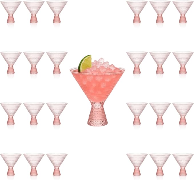 Pink Hobnail Martini Glasses - Embossed Martini Glasses - 9oz