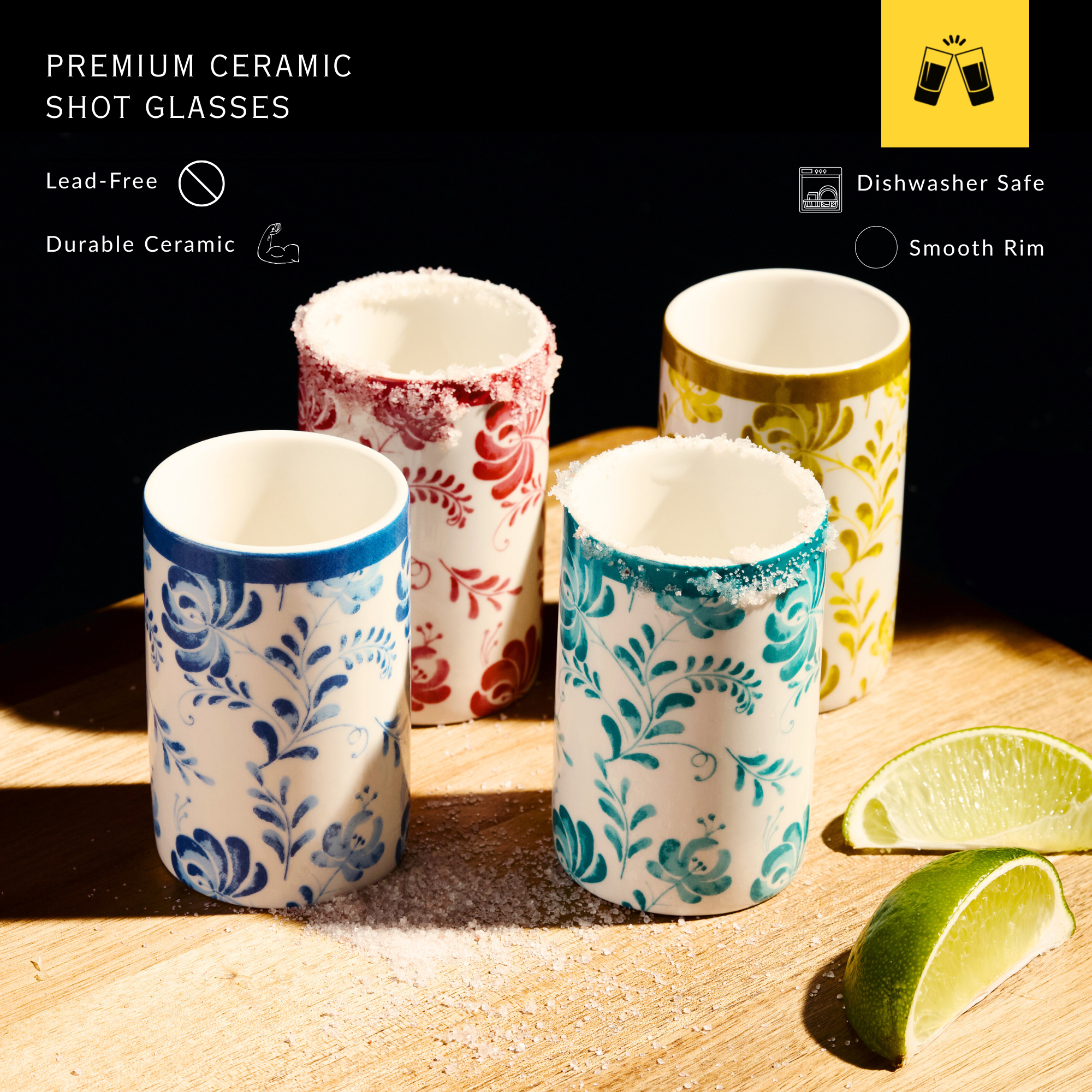 Azulejo Floral Ceramic Shot Glasses (3oz)