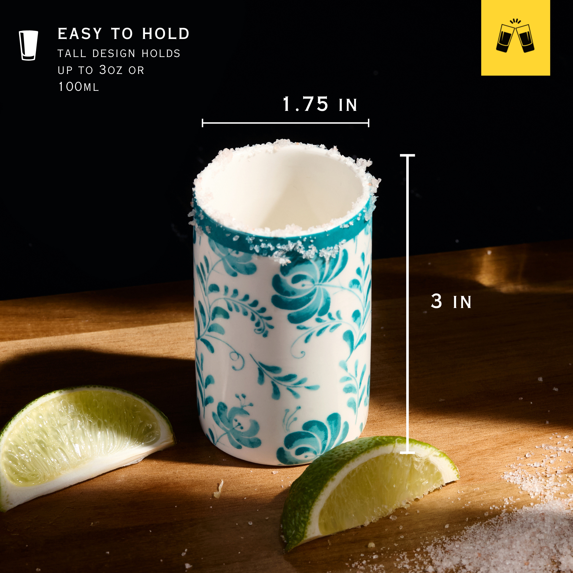 Azulejo Floral Ceramic Shot Glasses (3oz)