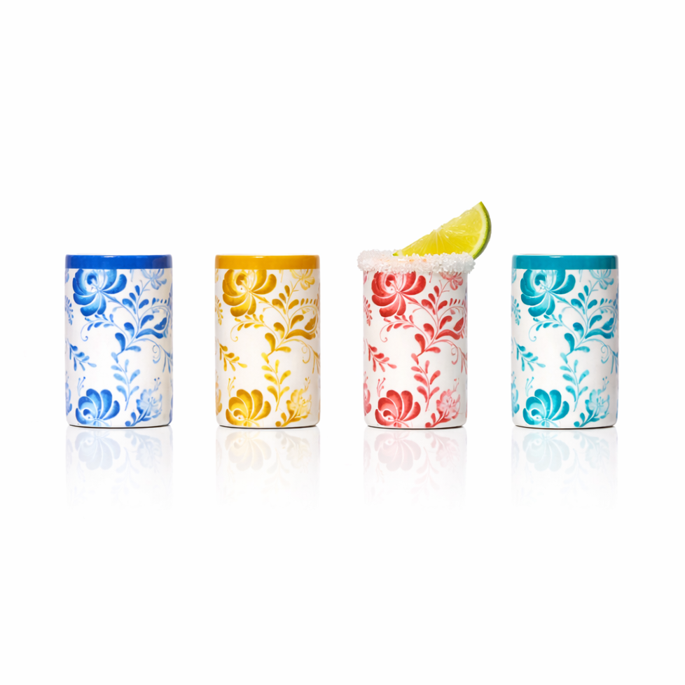 Azulejo Floral Ceramic Shot Glasses (3oz)