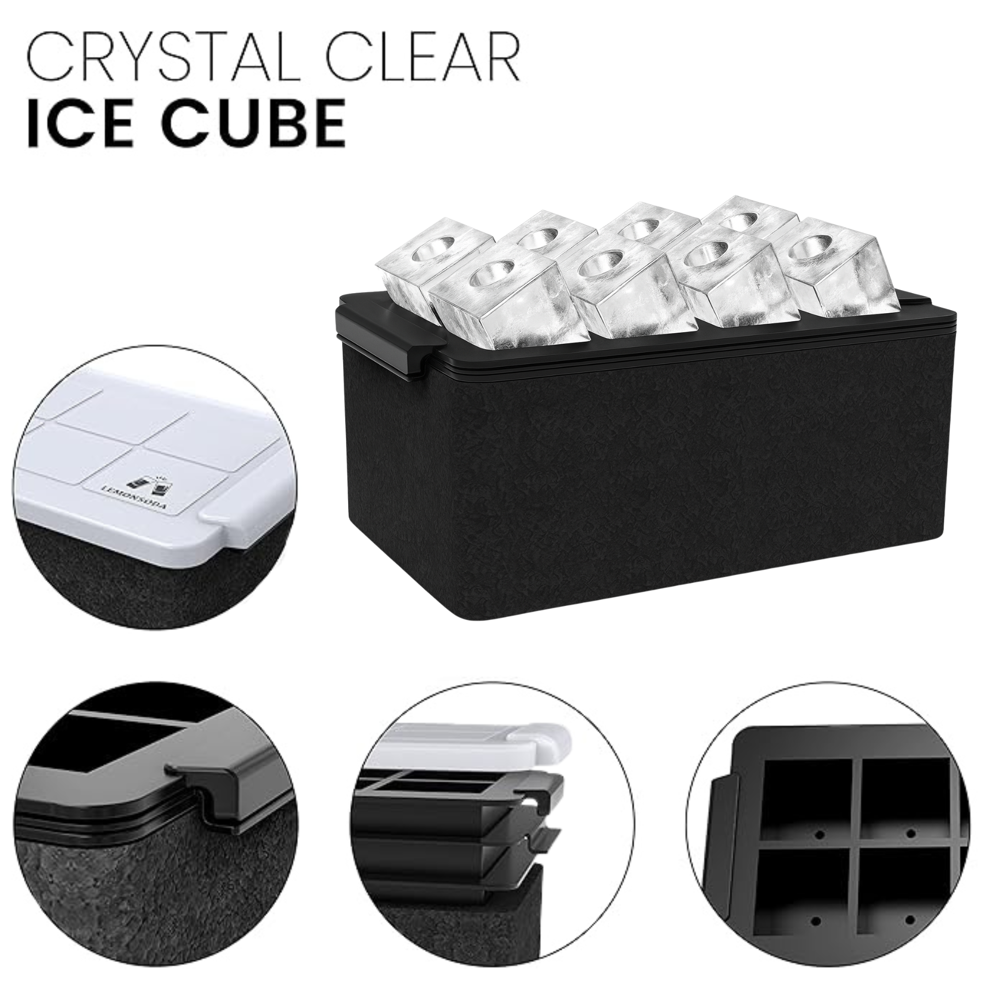 Crystal Clear Ice Cube Mold With Garnish Holder - Eight 2" Square Ice Cubes