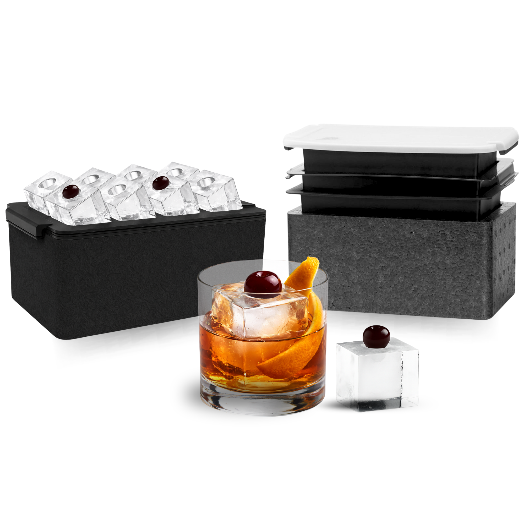 Crystal Clear Ice Cube Mold With Garnish Holder - Eight 2" Square Ice Cubes