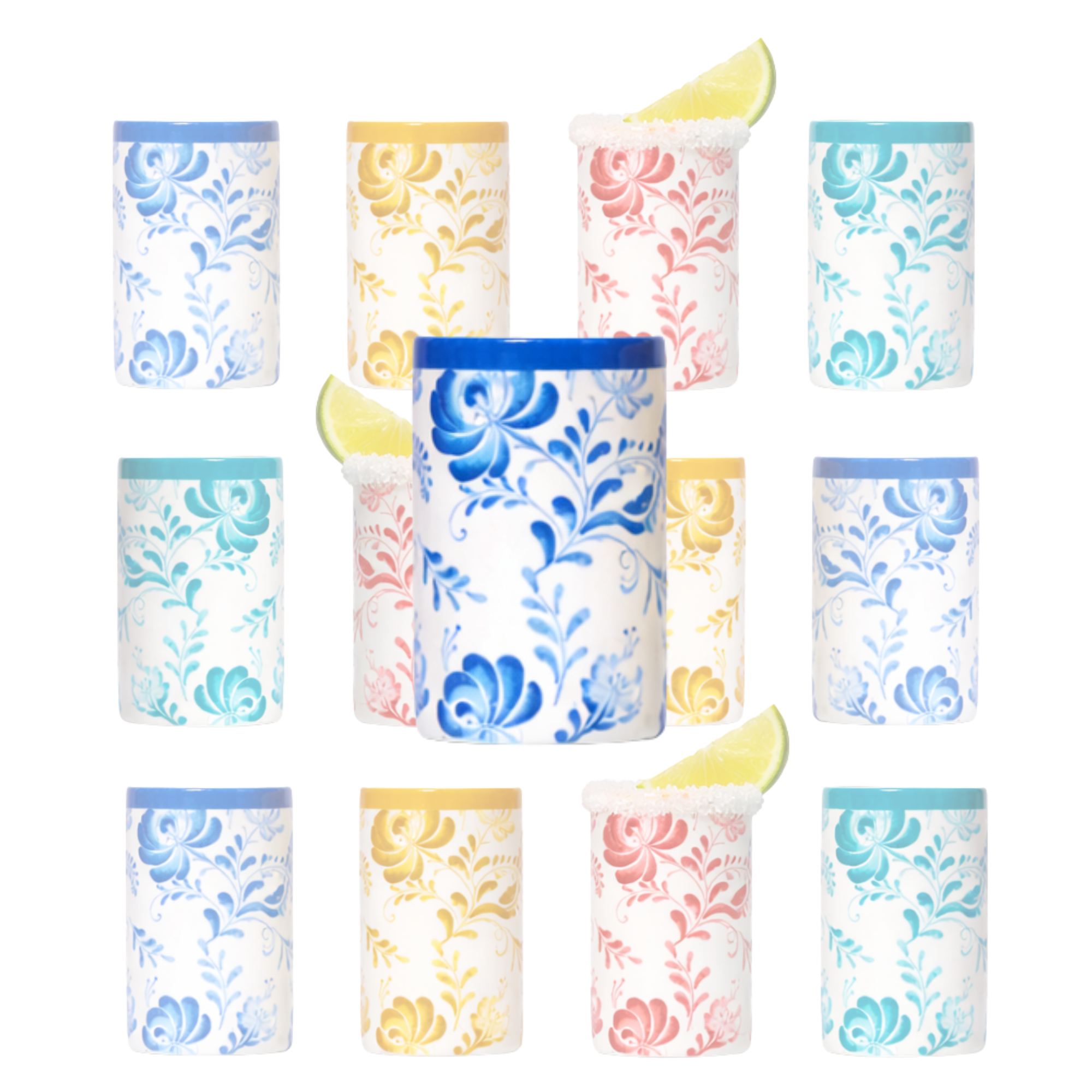 Azulejo Floral Ceramic Shot Glasses (3oz)