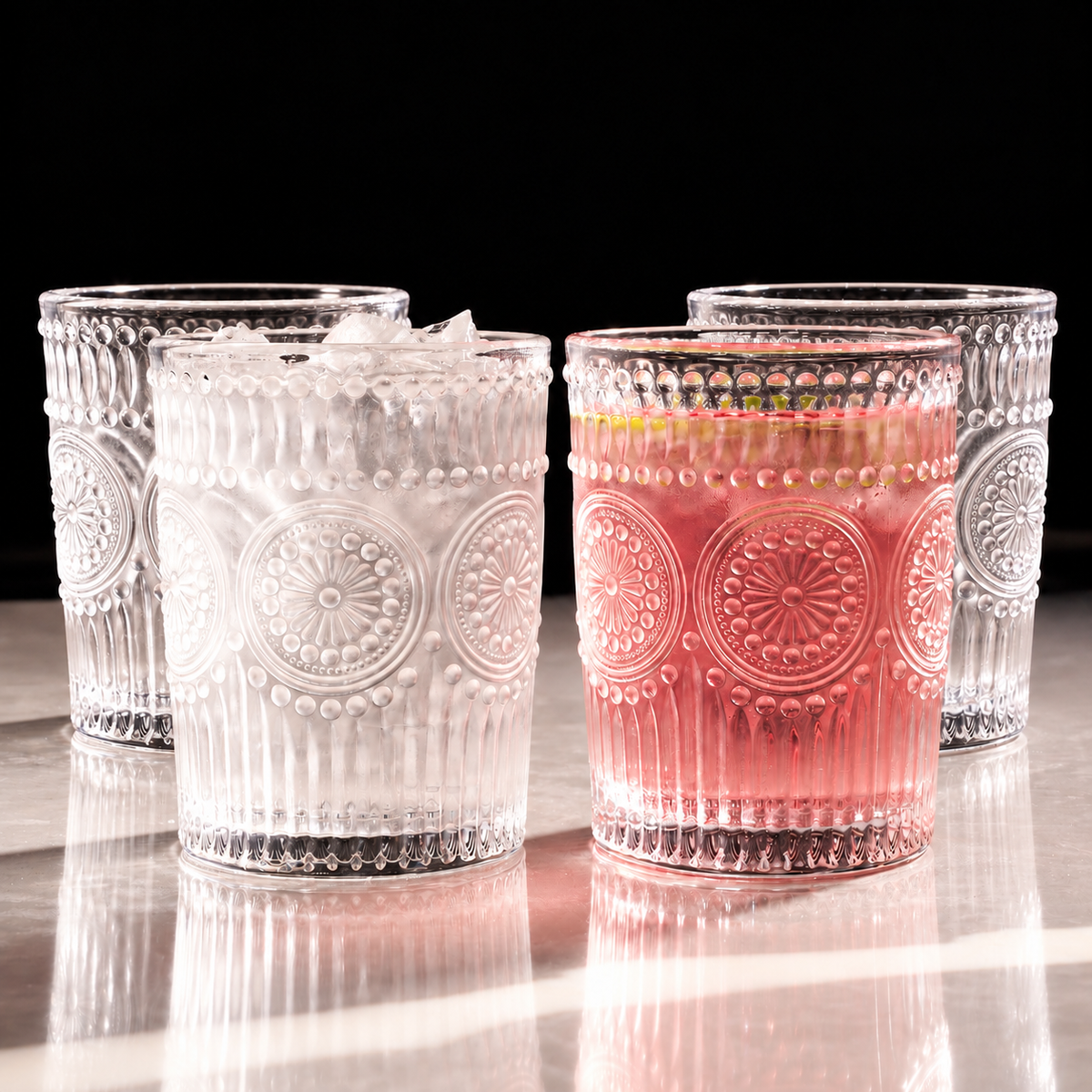Floral Embossed Tumblers 10oz - Set of 4