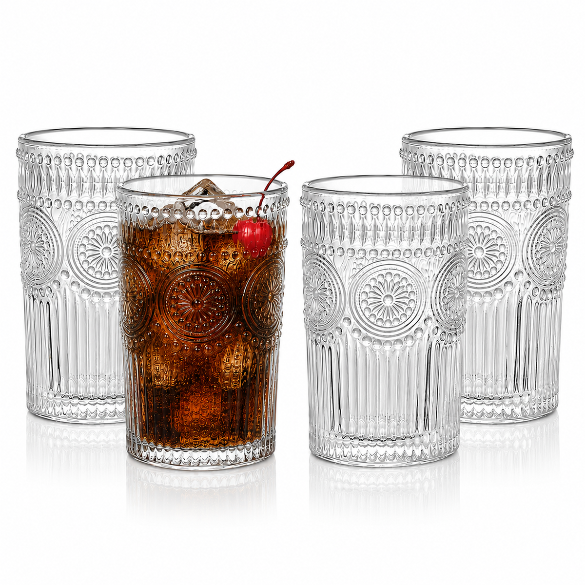 Floral Embossed Hobnail 12.5oz - Set of 4