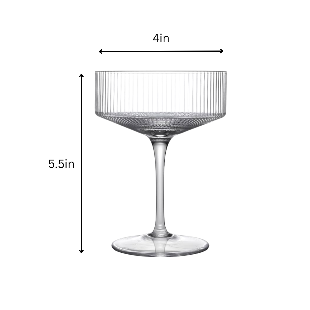 Clear Ribbed Martini Coupe Glass 9.5oz - (Set of 2, 4, or 6)