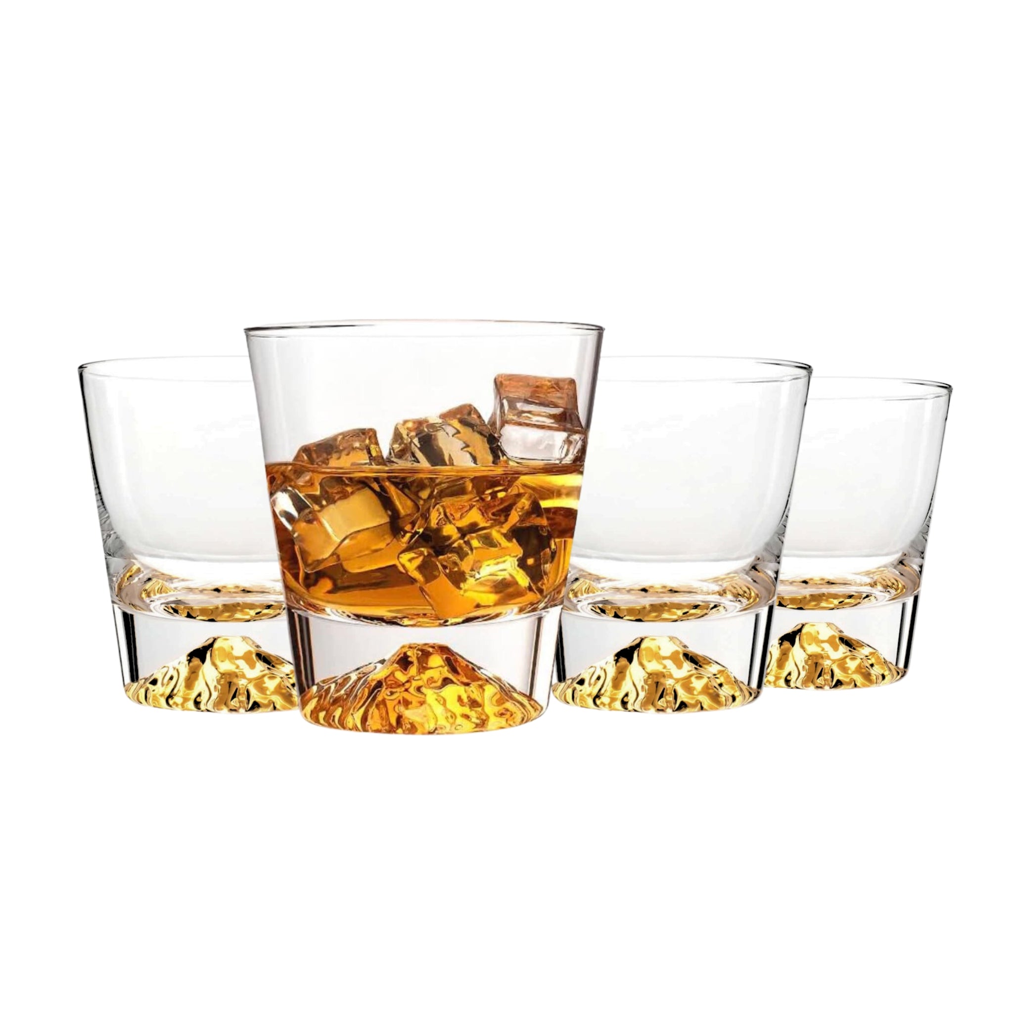 Whiskey Glasses Crystal Clear Gold Heavy Base Bourbon - Set of 4