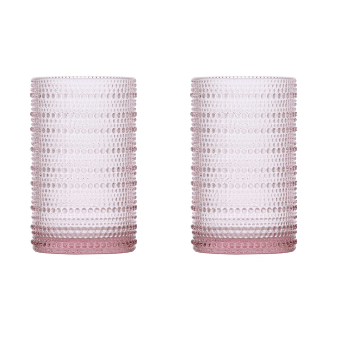 Vintage Rose Pink Hobnail Highball Glasses - 15oz