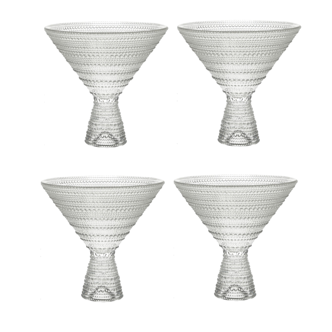 Clear Hobnail Martini Glasses - Embossed Martini Glasses - 9oz