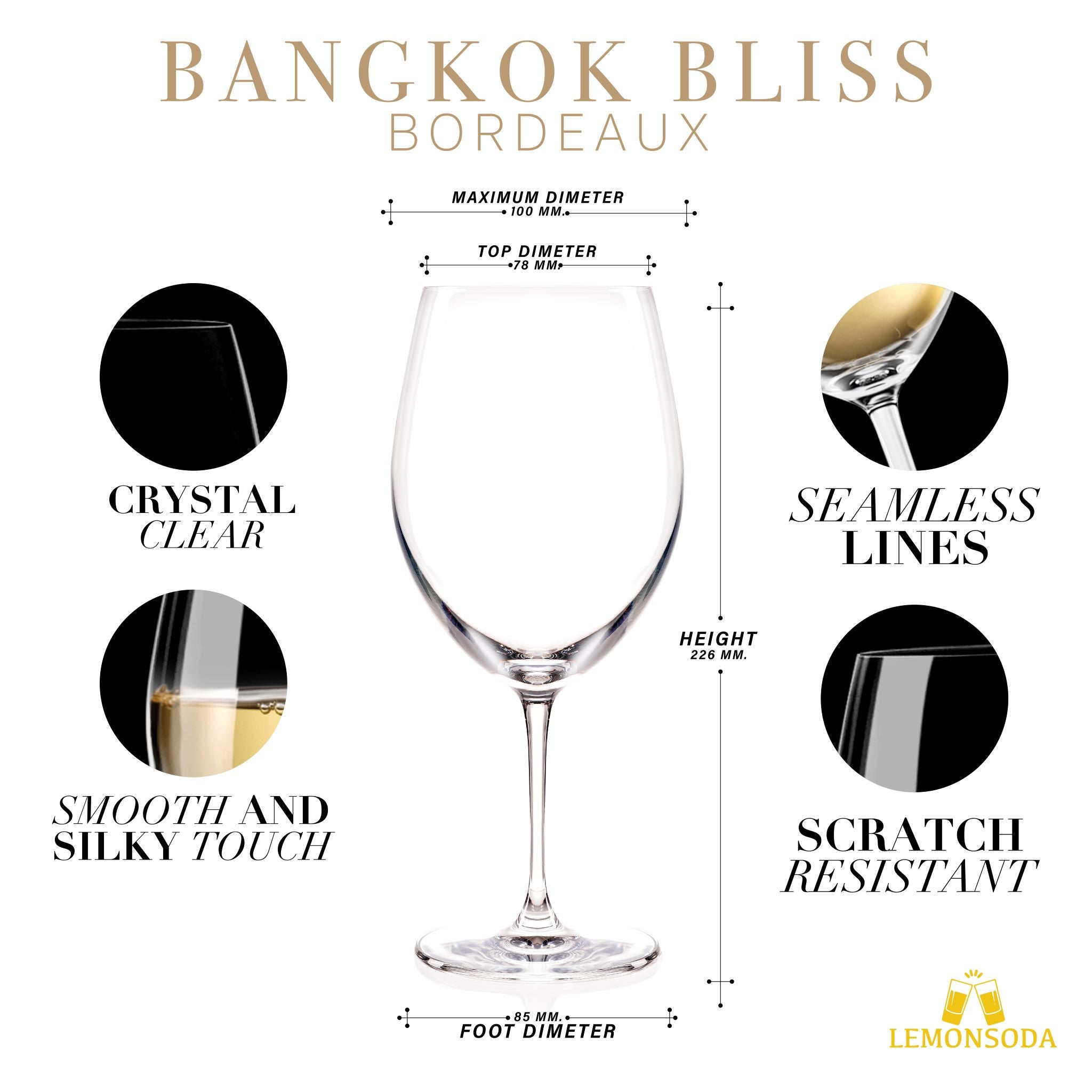 Bangkok Bliss Bordeaux Wine Glasses Dimensions