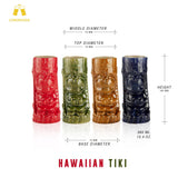 Ceramic Hawaiian Tiki Glasses Set of 4 (13.4 oz)