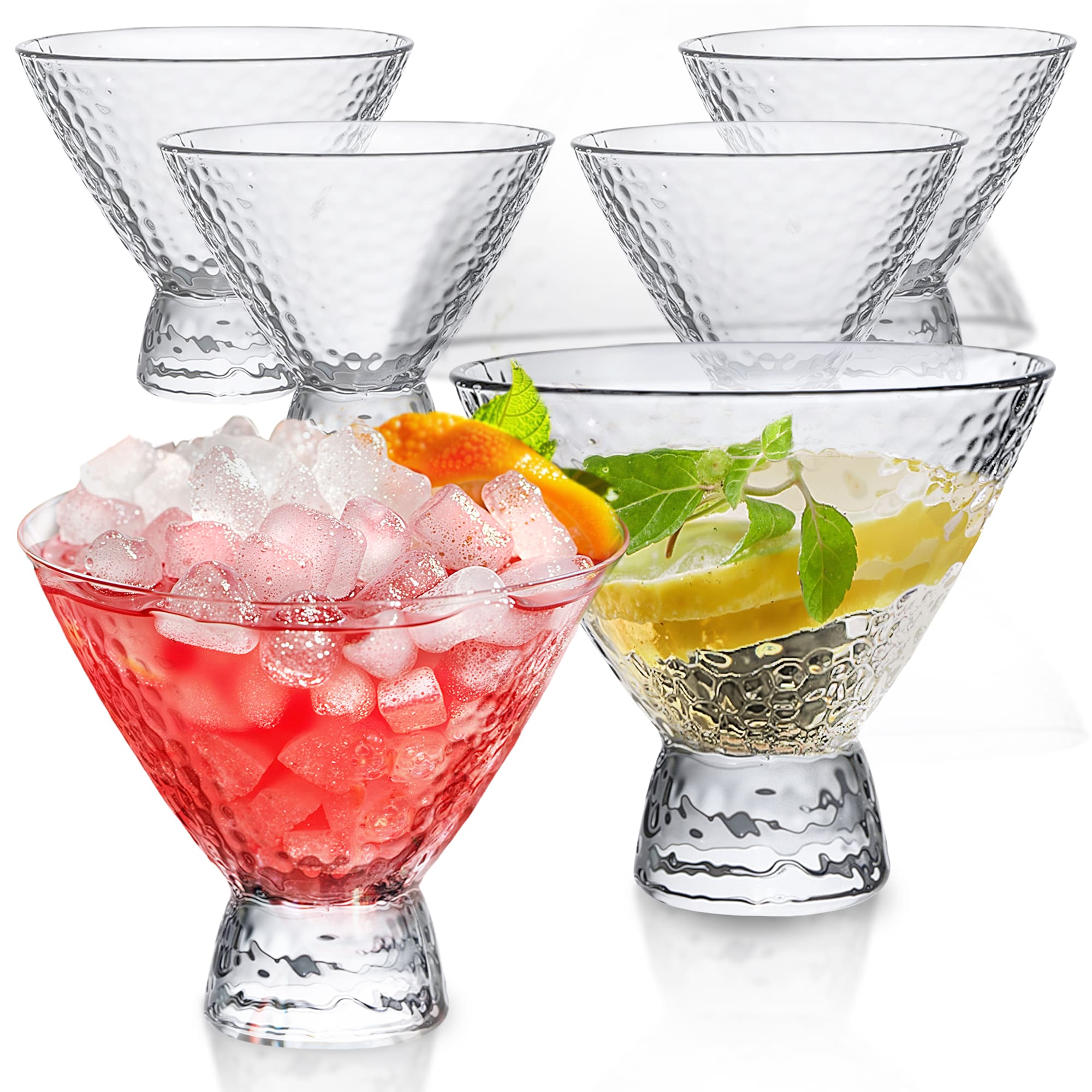 Clear Hammered Cocktail Martini Glasses - 8.5oz (Set of 2,4, or 6)