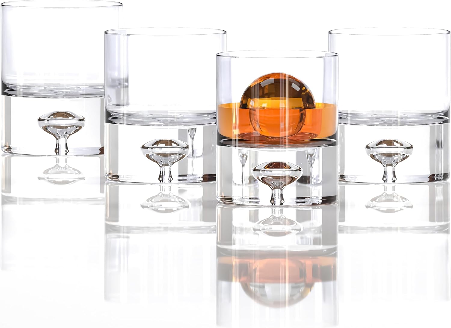 Crystal Bubble Heavy Base Whiskey Glass Tumbler - Set of 4 (9.5oz)