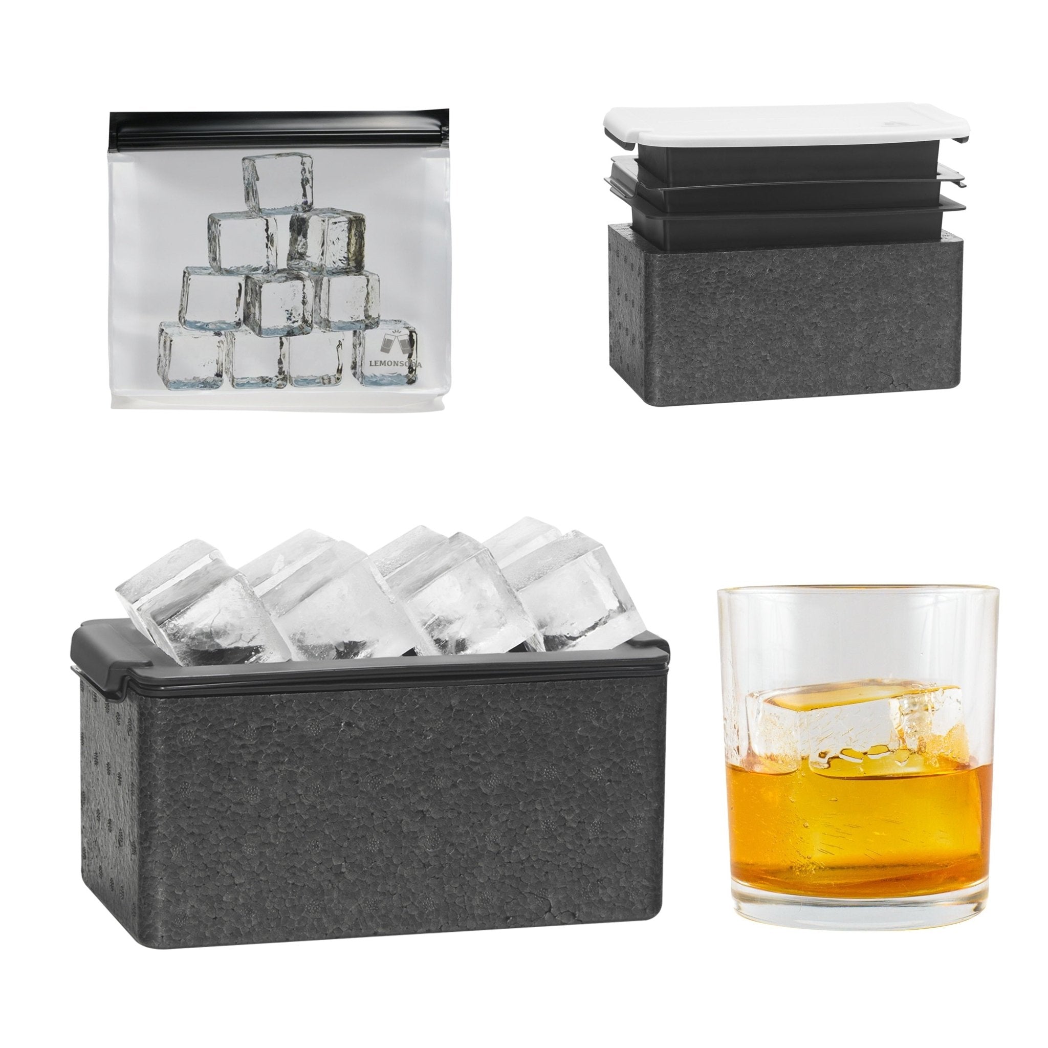 Crystal Clear Ice Cube Maker Tray - Eight 2" Squares Ice Cube Mold