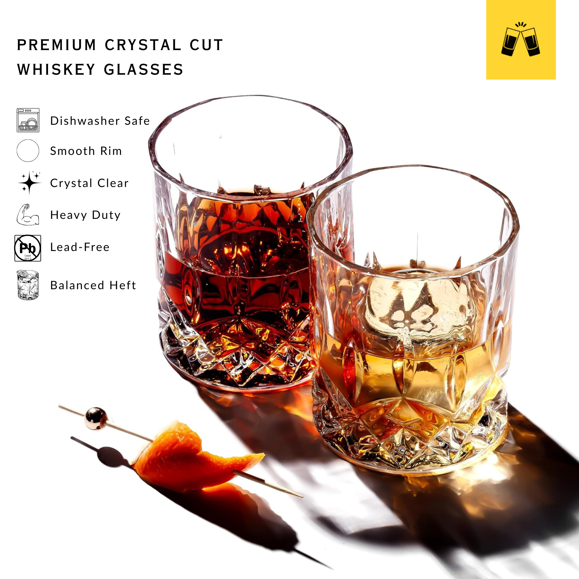 Crystal Cut Old Fashioned Whiskey Glasses Set of 4