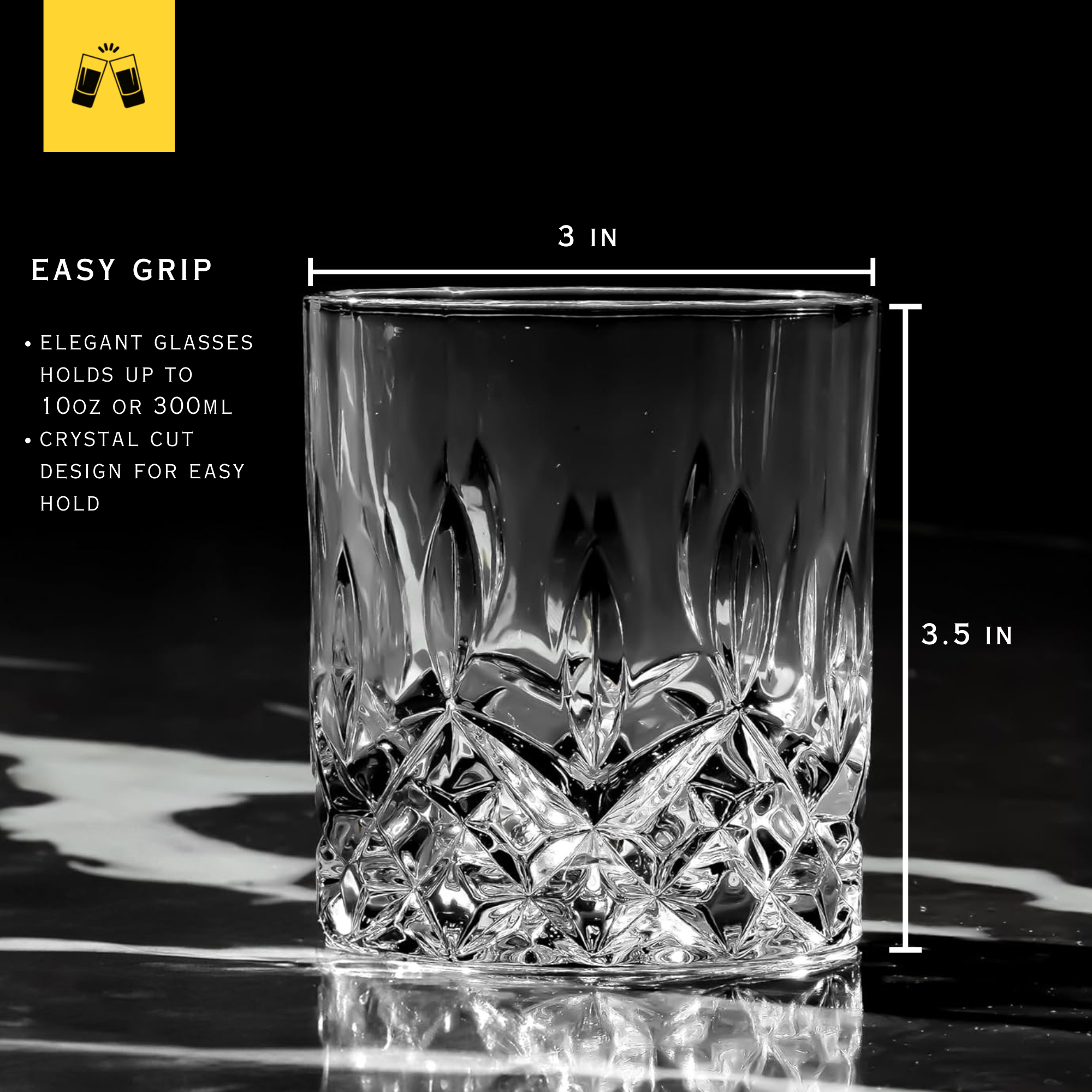 Crystal Cut Lowball & Highball Glasses Full Set of 8 - 10oz/12oz