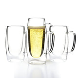 Double Walled Beer Drink Glass Mug with Handle - Set of 4