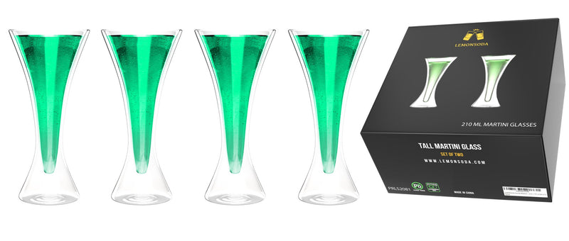 Double Walled Cocktail Martini Glasses - Set of 4 - 210ML By LemonSoda