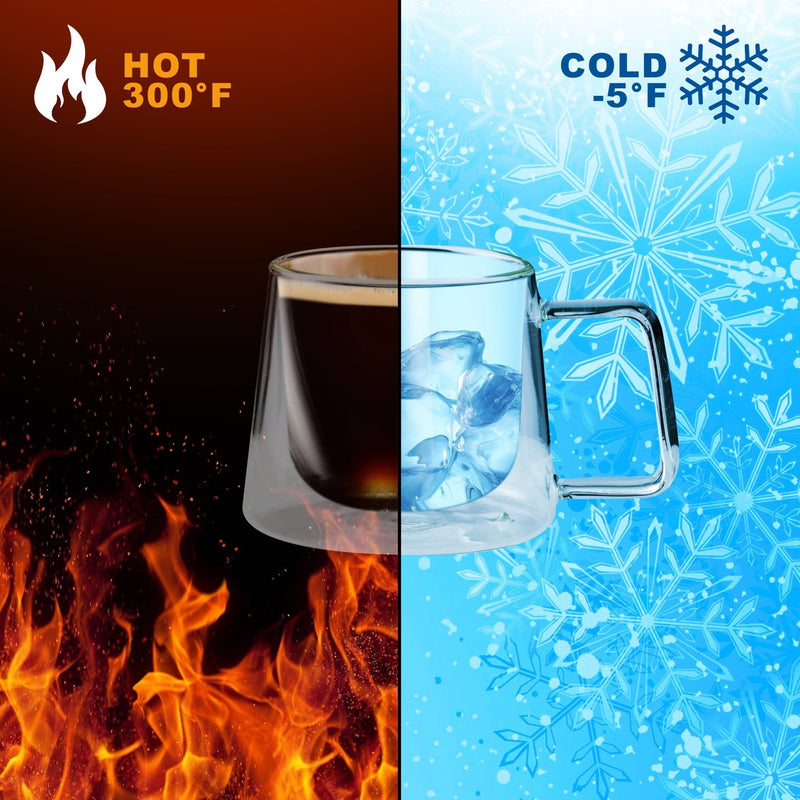 Double Walled Glass Coffee Mugs - Perfect for Both Hold & Cold Beverages