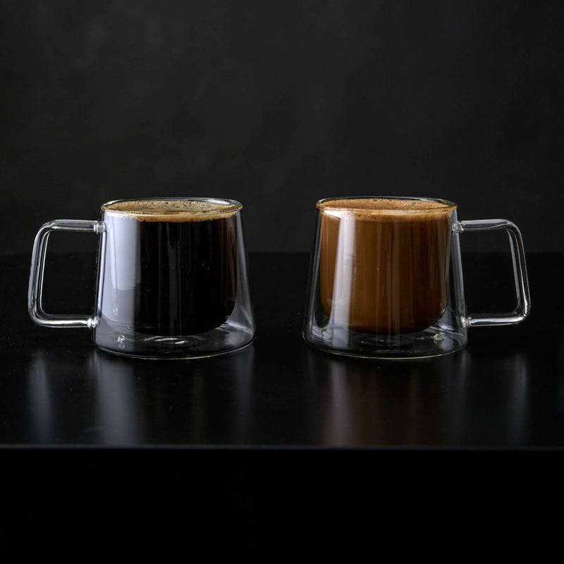 Double Walled Glass Coffee Drink Mug with Handle - Set of 2