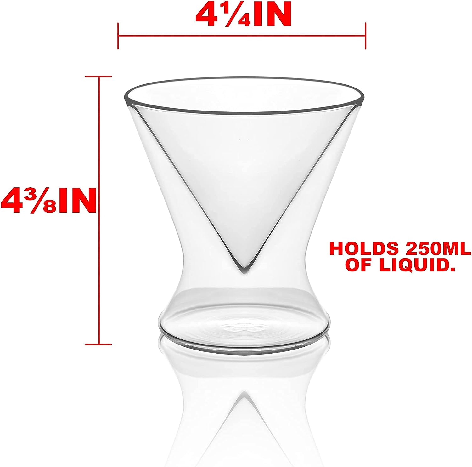 Double-Walled Stemless Martini Glass - Size - Holds 250ML of Liquid