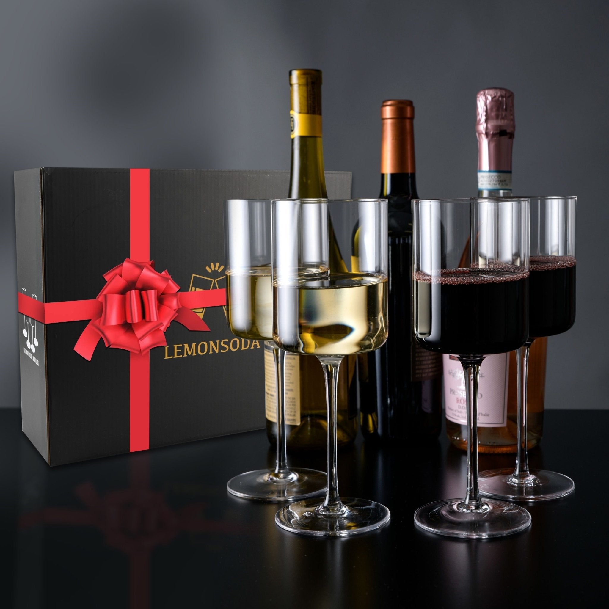 Crystal Wine Glasses Set of 4 - Gift Box by LemonSoda