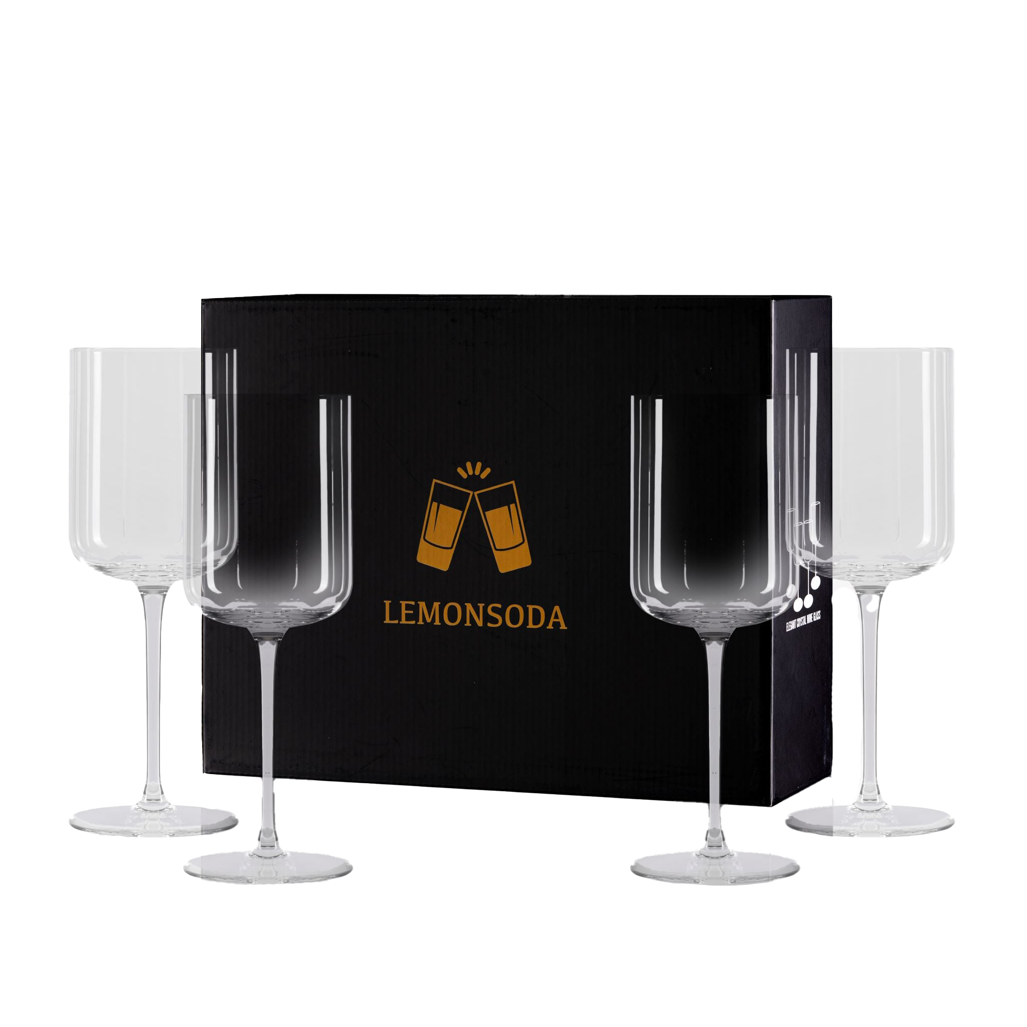 Elegant Crystal Straight Edge Design - Set of 4 Wine Glasses (15oz)