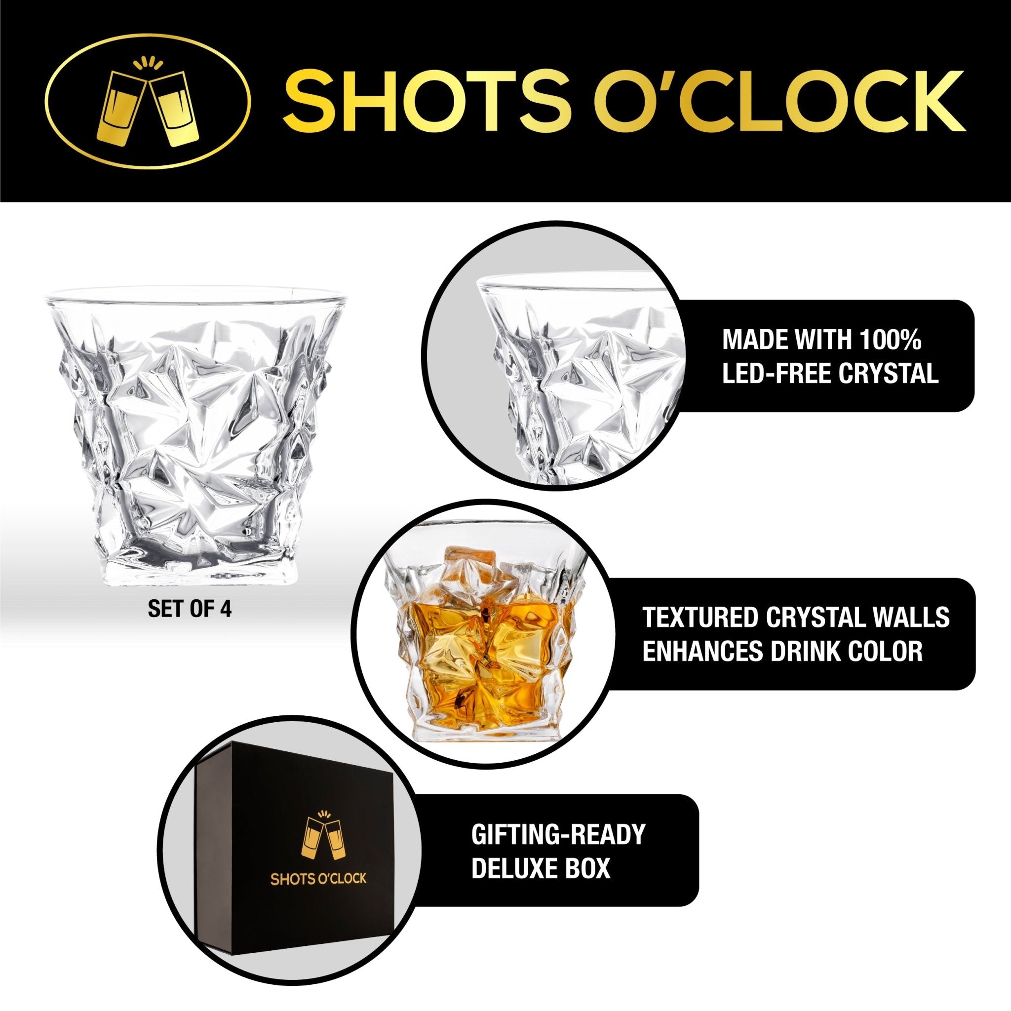 Premium Scotch Elegant Whiskey Glasses - Set of 4 - 10oz