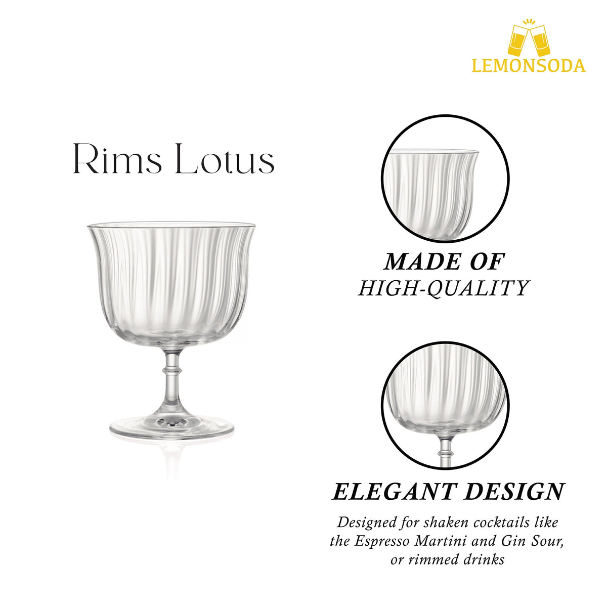 Set of 4 Rims Orient-Coupe Dessert/Paloma Ribbed Gold Rim Martini Glasses